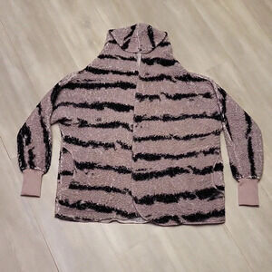 🛍LulaRoe Open Front Hooded Long Sleeve Purple Black Stripe Cardigan‎ Womens S